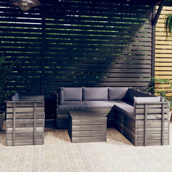 7 pcs conjunto lounge de paletes com almofadões pinho maciço