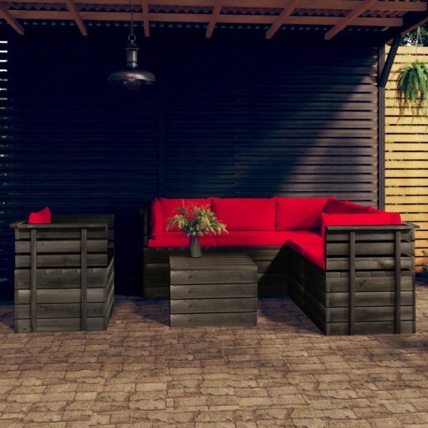 7 pcs conjunto lounge de paletes com almofadões pinho maciço