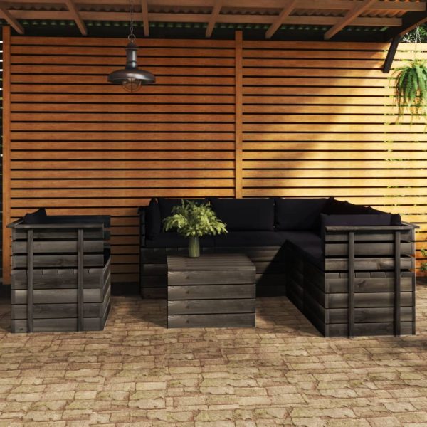 7 pcs conjunto lounge de paletes com almofadões pinho maciço