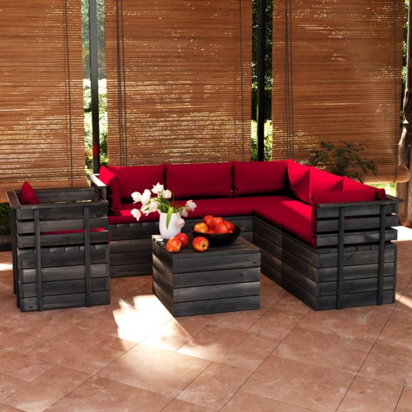 7 pcs conjunto lounge de paletes com almofadões pinho maciço