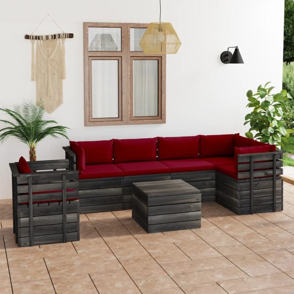 7 pcs conjunto lounge de paletes com almofadões pinho maciço