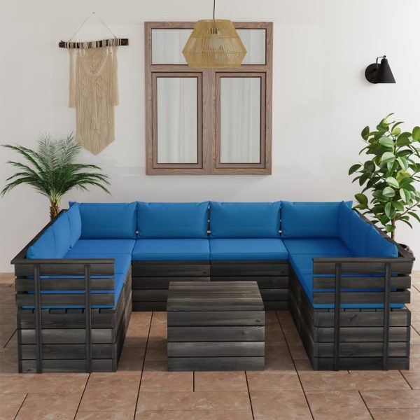 9 pcs conjunto lounge de paletes + almofadões madeira de pinho