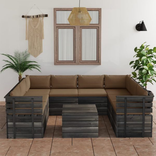 9 pcs conjunto lounge de paletes + almofadões madeira de pinho