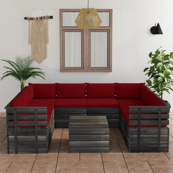 9 pcs conjunto lounge de paletes + almofadões madeira de pinho