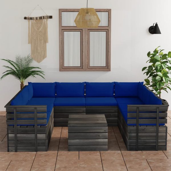 9 pcs conjunto lounge de paletes + almofadões madeira de pinho
