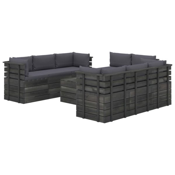 9 pcs conjunto lounge de paletes + almofadões madeira de pinho