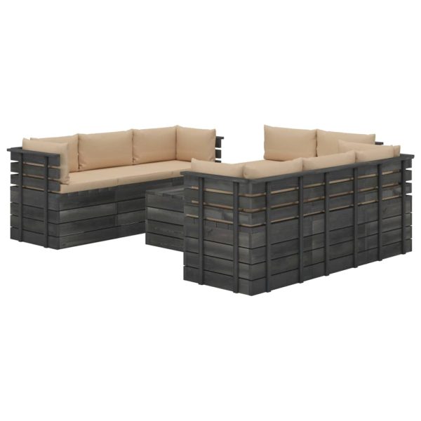 9 pcs conjunto lounge de paletes + almofadões madeira de pinho
