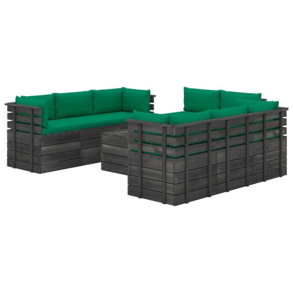 9 pcs conjunto lounge de paletes + almofadões pinho maciço