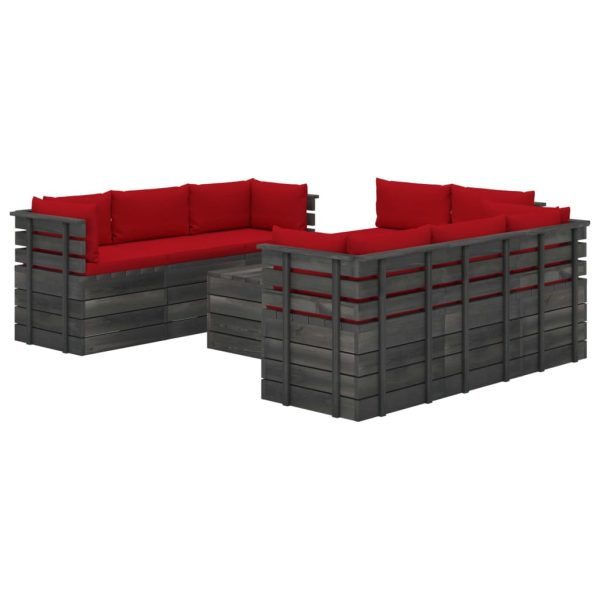 9 pcs conjunto lounge de paletes + almofadões madeira de pinho