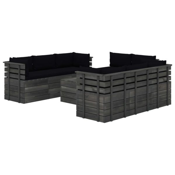 9 pcs conjunto lounge de paletes + almofadões madeira de pinho