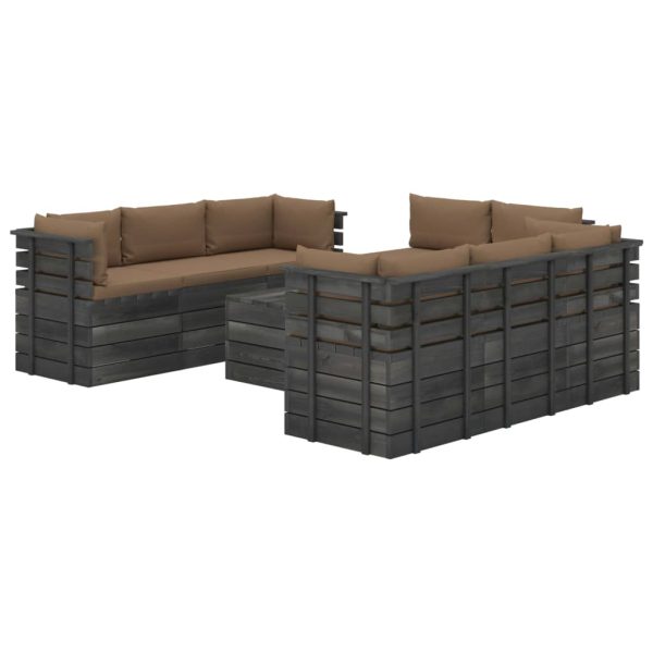 9 pcs conjunto lounge de paletes + almofadões madeira de pinho