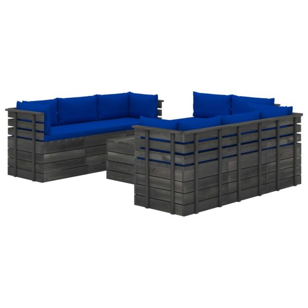 9 pcs conjunto lounge de paletes + almofadões pinho maciço
