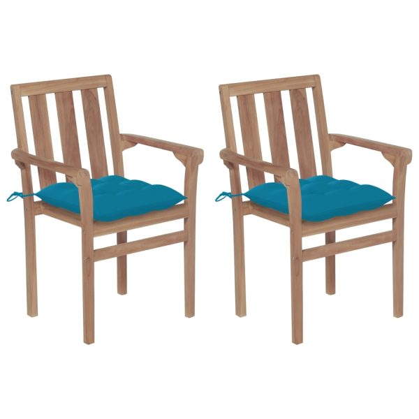 Cadeiras de jardim c/ almofadões azul-claro 2 pcs teca maciça