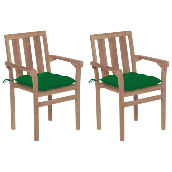 Cadeiras de jardim c/ almofadões verde 2 pcs teca maciça