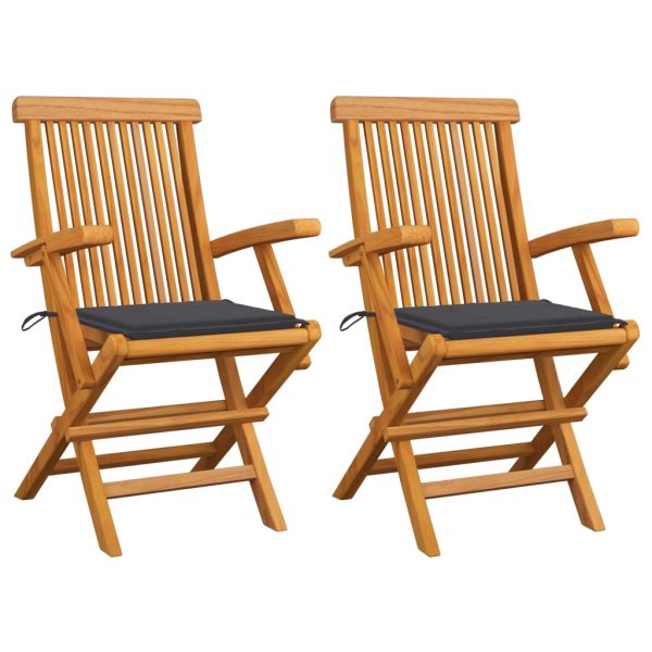 Cadeiras de jardim c/ almofadões antracite 2 pcs teca maciça