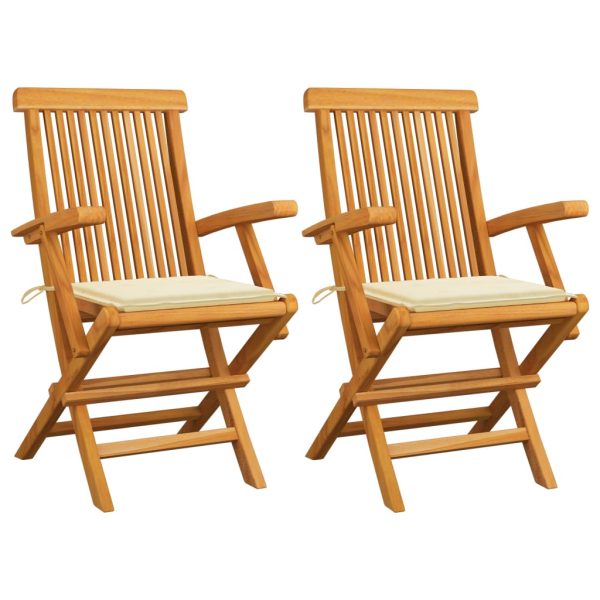 Cadeiras de jardim c/ almofadões creme 2 pcs teca maciça