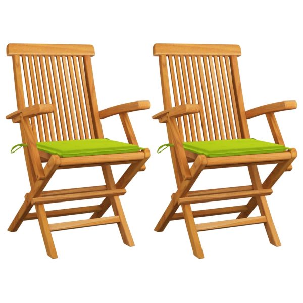 Cadeiras jardim c/ almofadões verde brilhante 2 pcs teca maciça