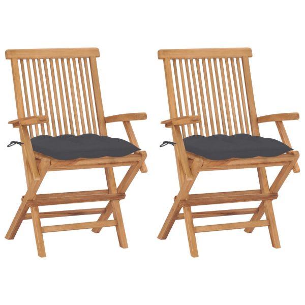 Cadeiras de jardim c/ almofadões antracite 2 pcs teca maciça