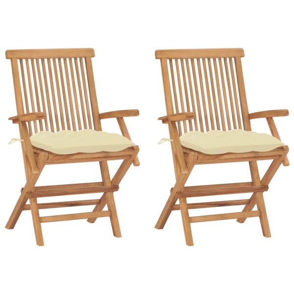Cadeiras de jardim c/ almofadões branco nata 2 pcs teca maciça