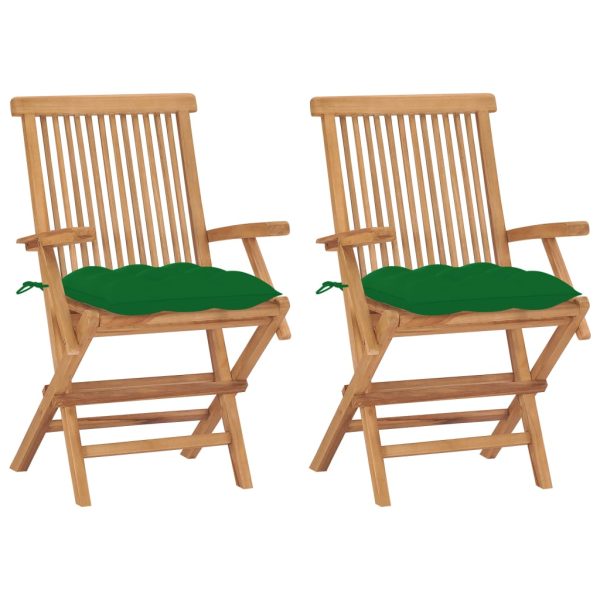 Cadeiras de jardim c/ almofadões verdes 2 pcs teca maciça