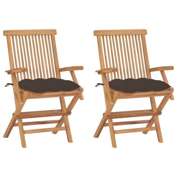 Cadeiras de jardim c/ almofadões cinza-acast. 2 pcs teca maciça