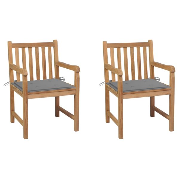 Cadeiras de jardim c/ almofadões cinzentos 2 pcs teca maciça