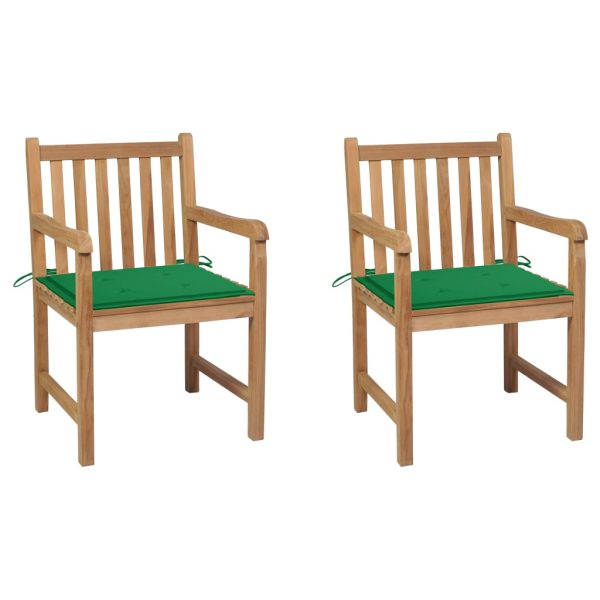 Cadeiras de jardim c/ almofadões verdes 2 pcs teca maciça