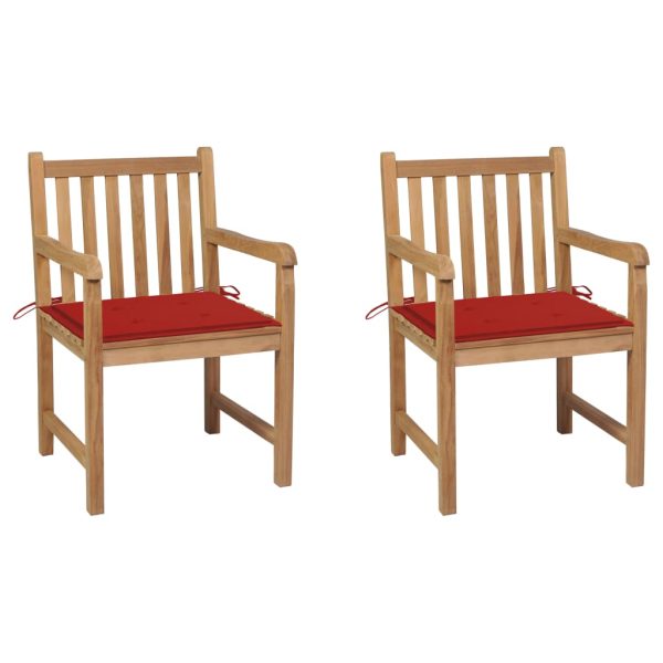 Cadeiras de jardim c/ almofadões vermelhos 2 pcs teca maciça