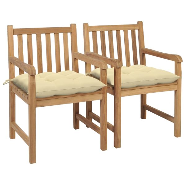 Cadeiras de jardim c/ almofadões branco nata 2 pcs teca maciça