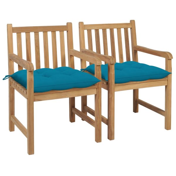 Cadeiras de jardim c/ almofadões azul-claro 2 pcs teca maciça
