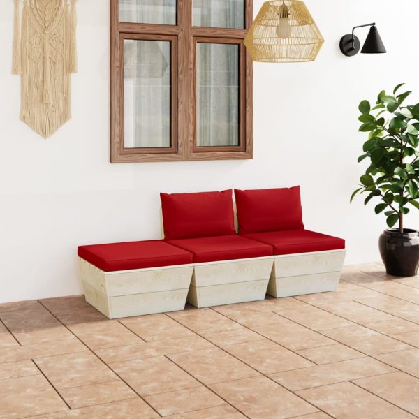 3 pcs conjunto lounge de paletes + almofadões madeira de abeto