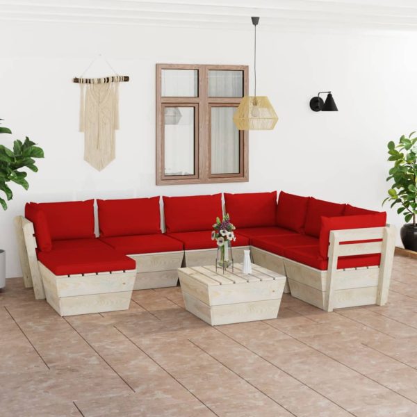 8 pcs conjunto lounge de paletes + almofadões madeira de abeto