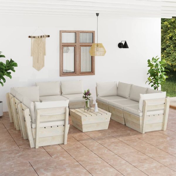 9 pcs conjunto lounge de paletes + almofadões madeira de abeto