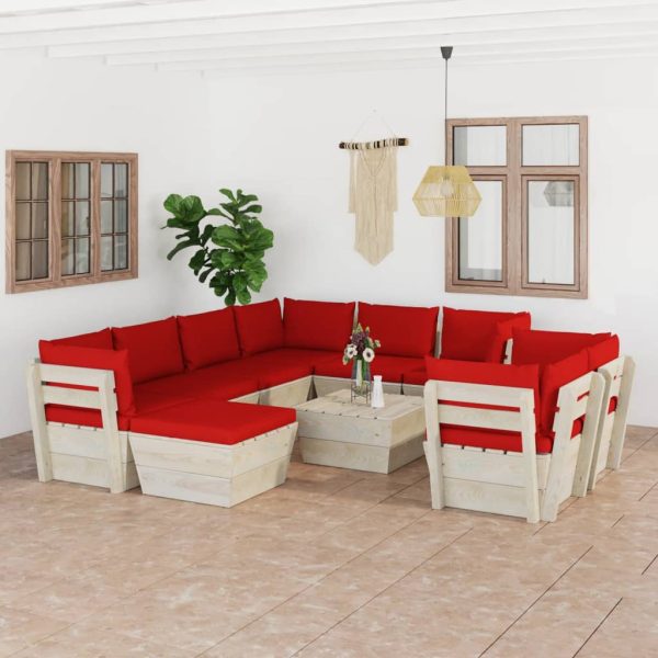 10 pcs conjunto lounge de paletes + almofadões madeira de abeto