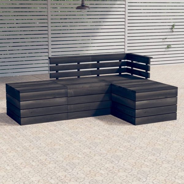 4 pcs conjunto lounge de paletes pinho maciço cinzento-escuro