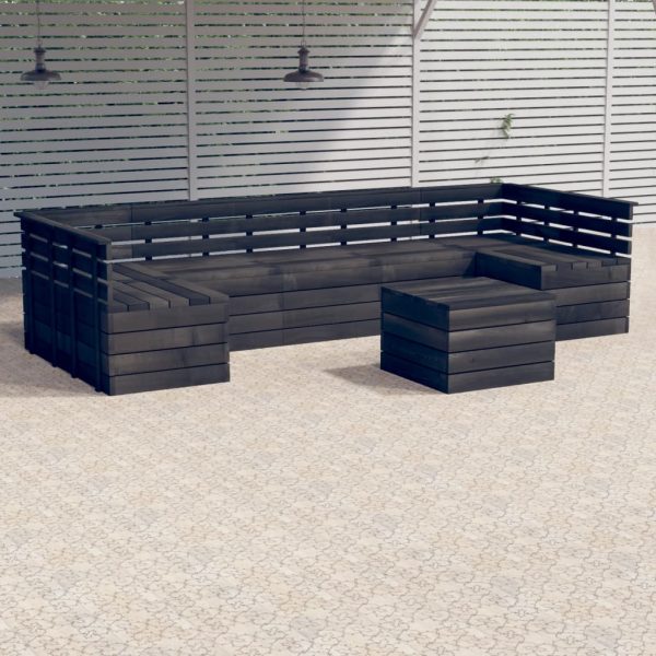 7 pcs conjunto lounge paletes + almofadões pinho cinza-escuro