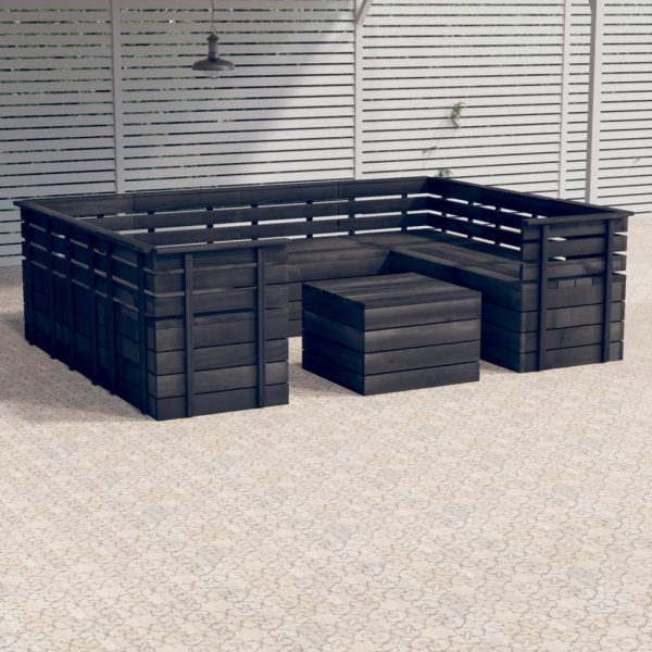 9 pcs conj. lounge de paletes jardim pinho maciço cinza-escuro
