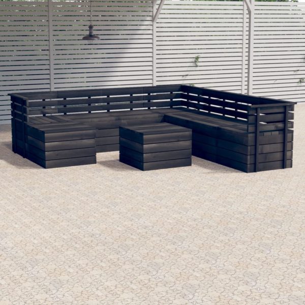 9 pcs conj. lounge de paletes p/ jardim pinho cinzento-escuro