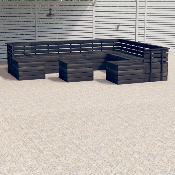 11 pcs conjunto lounge de paletes pinho maciço cinzento-escuro