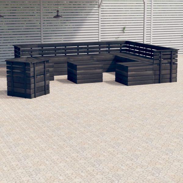 12 pcs conjunto lounge de paletes pinho maciço cinzento-escuro