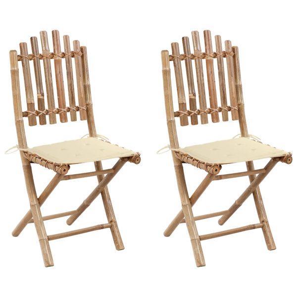 Cadeiras de jardim dobráveis c/ almofadões 2 pcs bambu
