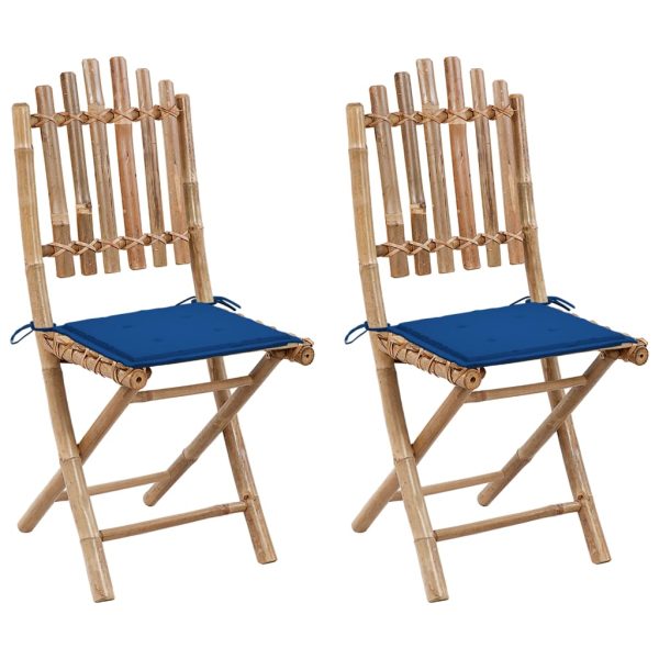 Cadeiras de jardim dobráveis c/ almofadões 2 pcs bambu