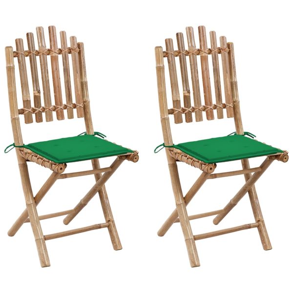 Cadeiras de jardim dobráveis c/ almofadões 2 pcs bambu