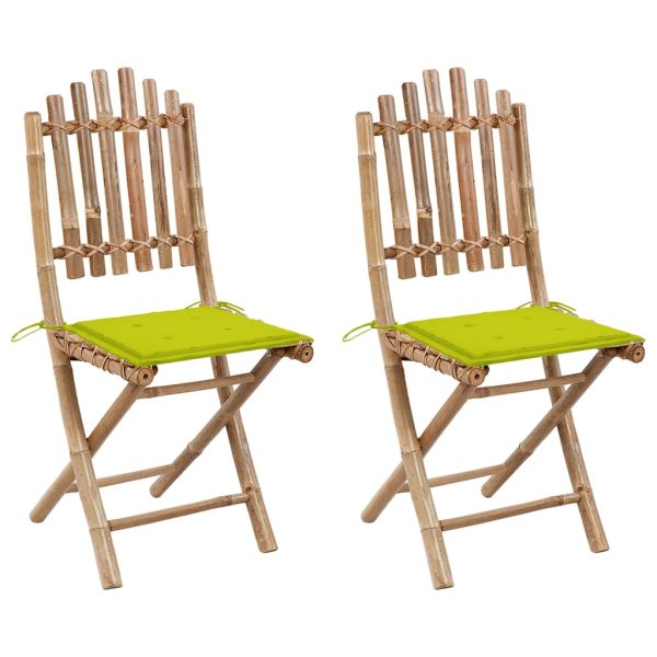 Cadeiras de jardim dobráveis c/ almofadões 2 pcs bambu