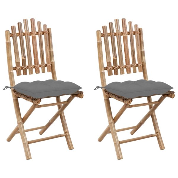 Cadeiras de jardim dobráveis c/ almofadões 2 pcs bambu