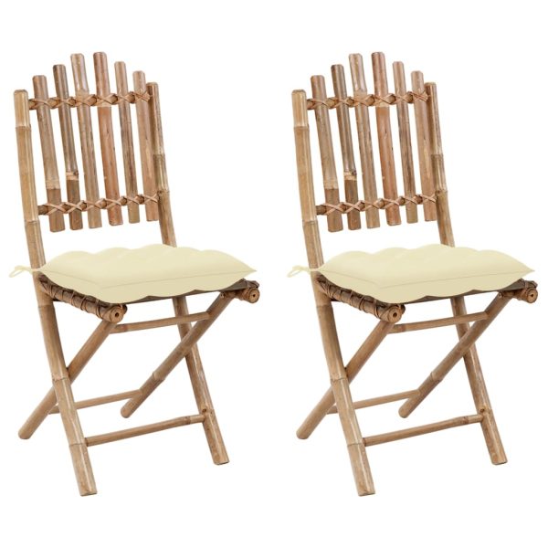 Cadeiras de jardim dobráveis c/ almofadões 2 pcs bambu
