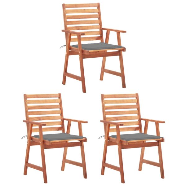 Cadeiras de jantar p/ jardim 3 pcs c/ almofadões acácia maciça