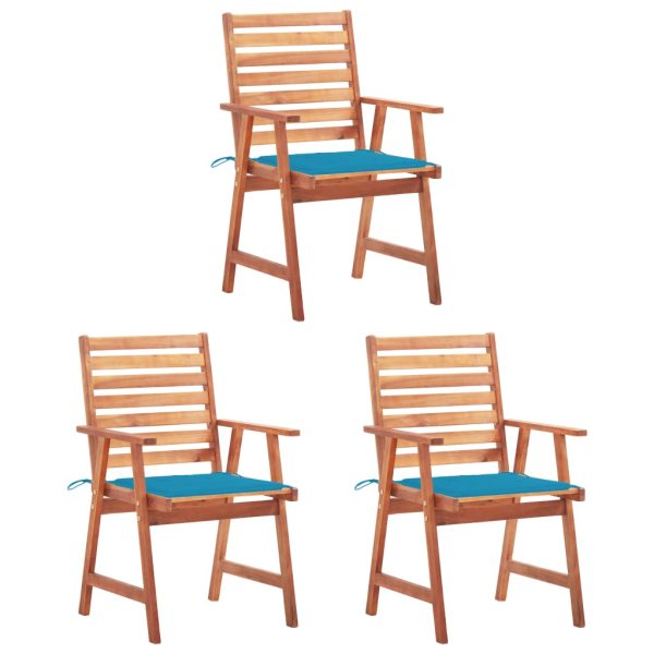 Cadeiras de jantar p/ jardim 3 pcs c/ almofadões acácia maciça
