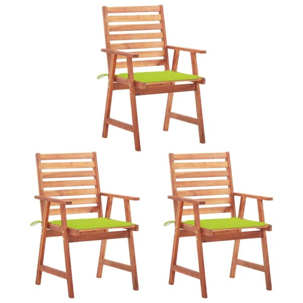 Cadeiras de jantar p/ jardim 3 pcs c/ almofadões acácia maciça