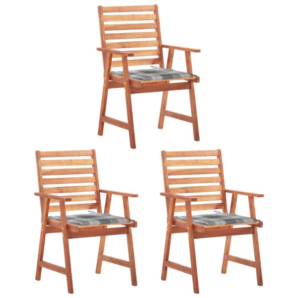 Cadeiras de jantar p/ jardim 3 pcs c/ almofadões acácia maciça